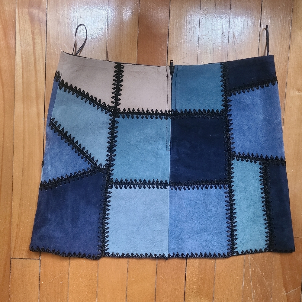 Stylish Zara Patchwork Skirt - Blue and Tan